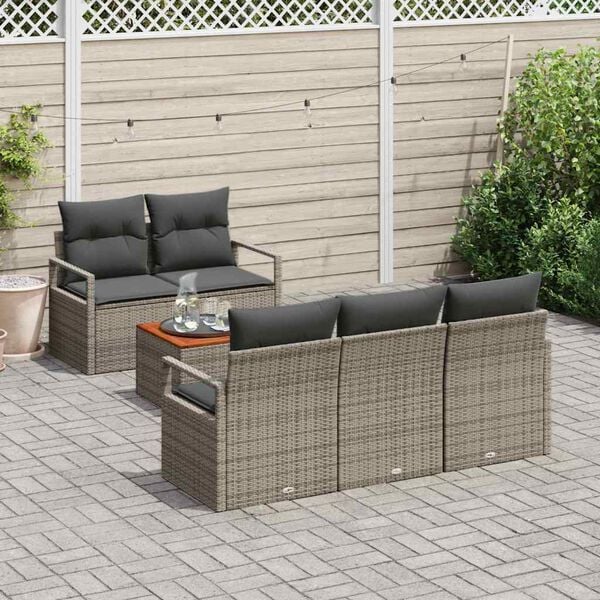 vidaXL Set Divano da Giardino con cuscino 6 pcs Grigio polyrattan