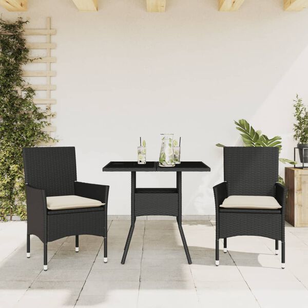 vidaXL Set da Pranzo da Giardino 3 pz con Cuscini Polyrattan e Vetro