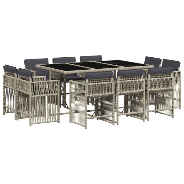 vidaXL Set Pranzo Giardino 11pz con Cuscini Grigio Chiaro Polyrattan