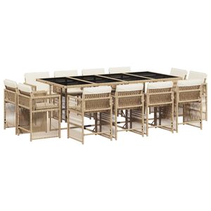 vidaXL Set da Pranzo da Giardino 13 pz con Cuscini Beige in Polyrattan