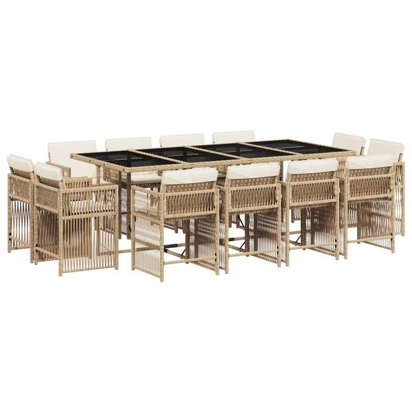 vidaXL Set da Pranzo da Giardino 13 pz con Cuscini Beige in Polyrattan