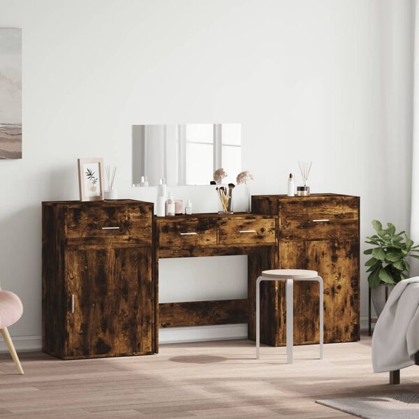 vidaXL Set da Toeletta 4 pz Rovere Fumo in Legno Multistrato