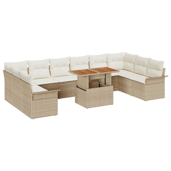 vidaXL Set Divano da Giardino 11 pcs Beige Poly Rattan