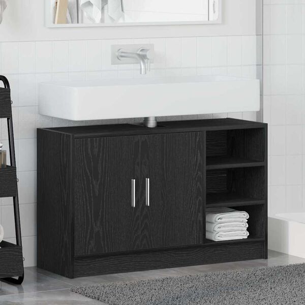 vidaXL Mobile da Bagno Rovere Nero 90 x 29 x 55 cm Legno multistrato