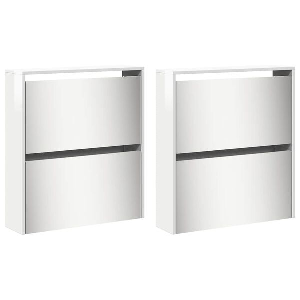 vidaXL Scarpiera con Specchio a 4 Livelli Bianco lucido 63x17x134 cm