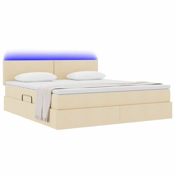 vidaXL Letto con contenitore e LED con led Crema 180 x 200 cm Tessuto