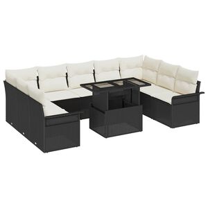 vidaXL Set Divano da Giardino con cuscino 10 pcs Nero Poly Rattan