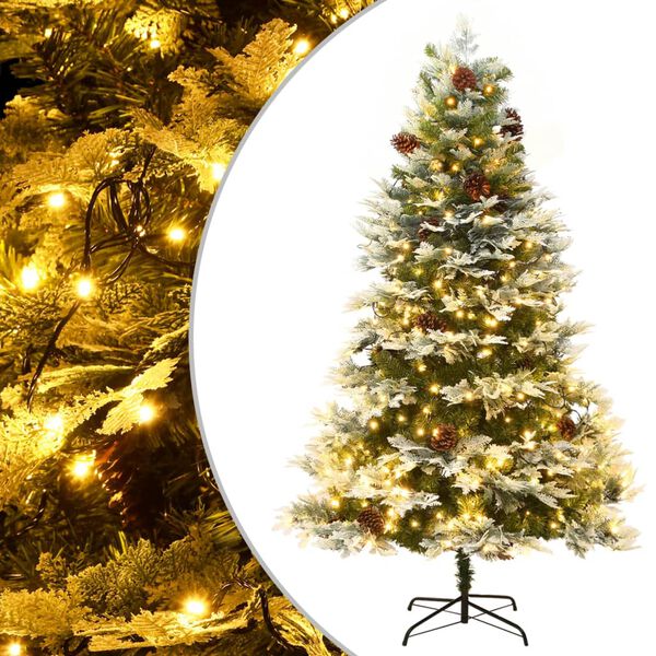 vidaXL Albero di Natale Preilluminato con Pigne Verde 225 cm PVC e PE