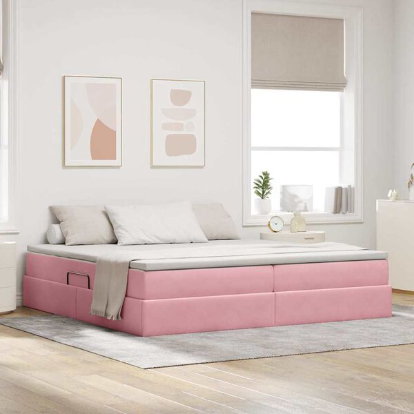 vidaXL Letto con contenitore e materasso Rosa 200 x 200 cm Velluto