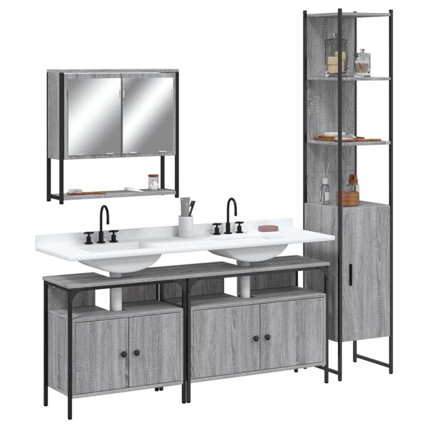 vidaXL Set Mobili da Bagno 4 pz Grigio Sonoma in Legno Multistrato