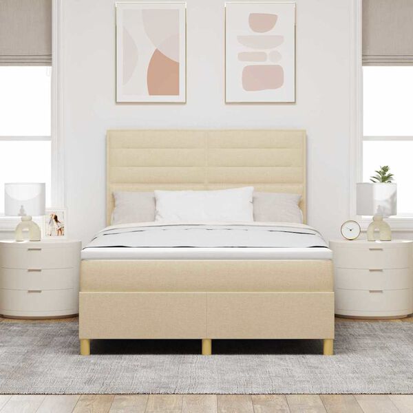 vidaXL Letto a molle con materasso Crema 140 x 200 cm Tessuto