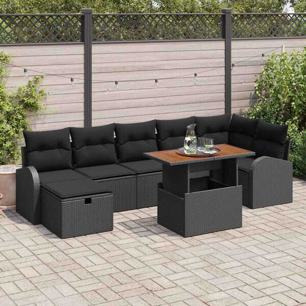 vidaXL Set Divano da Giardino 8 pcs Nero polyrattan