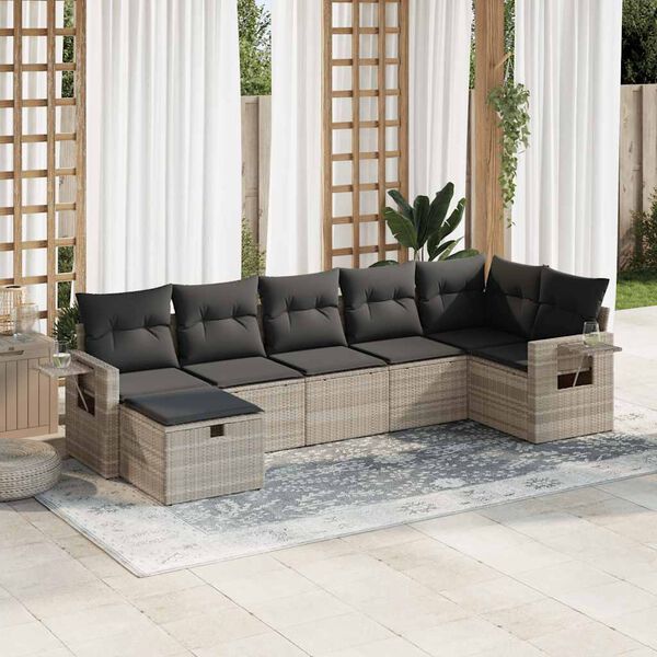 vidaXL Set Divani da Giardino 7pz con Cuscini Grigio Chiaro Polyrattan