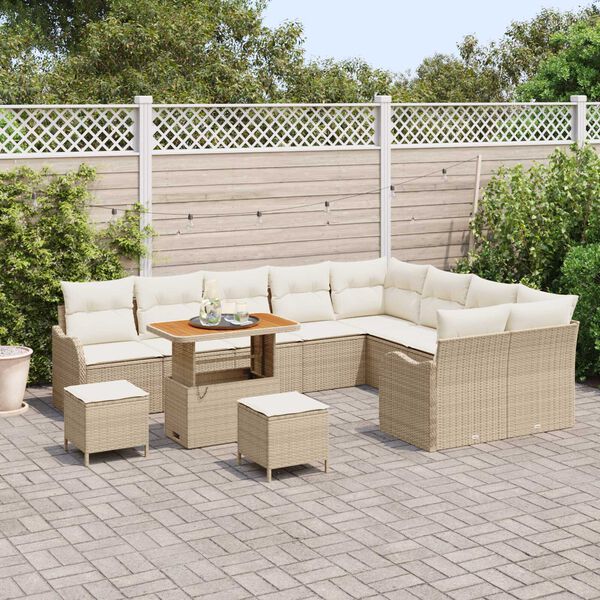 vidaXL Set Divano da Giardino con cuscino 12 pcs Beige e Crema