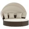 vidaXL Lettino Prendisole Esterno Tetto e Cuscini Marrone Polyrattan