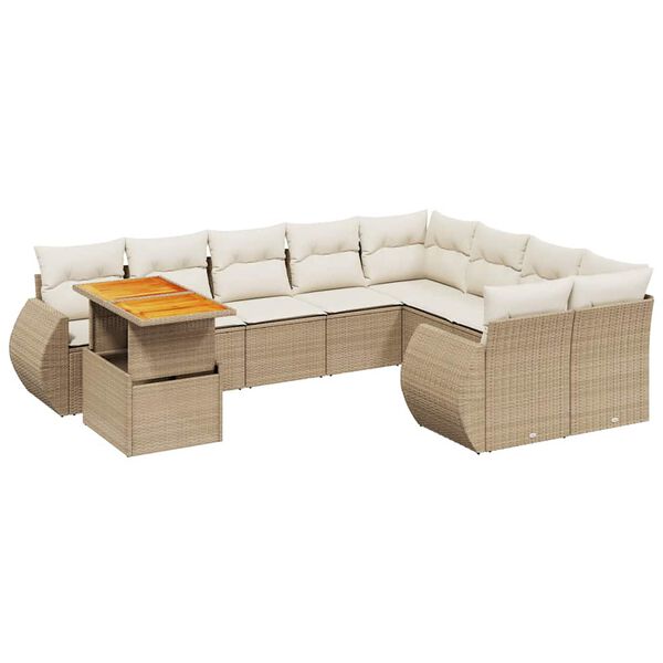 vidaXL Set Divano da Giardino 10 pz con Cuscini Beige in Polyrattan