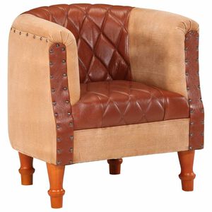 vidaXL Poltrona a Pozzetto Marrone Vera Pelle e Legno Massello Mango