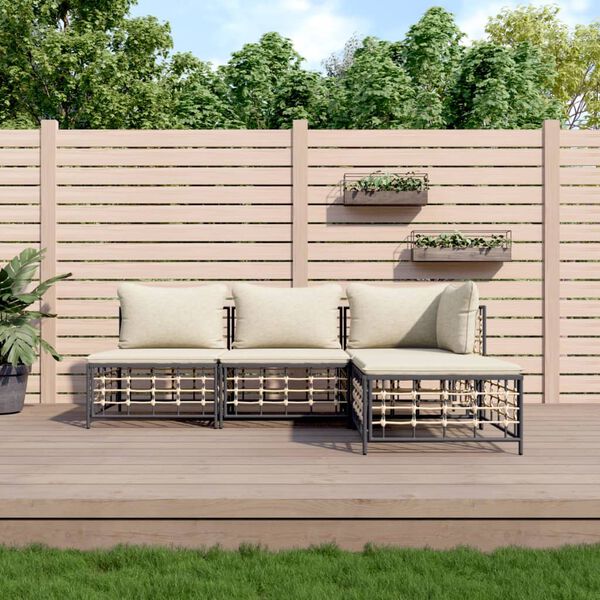 vidaXL Set Divani da Giardino 4 pz con Cuscini Antracite in Polyrattan