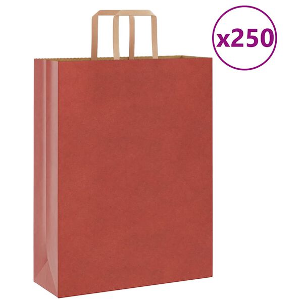 vidaXL Sacchetti di Carta 250 pz con Manici Rossi 32x12x42 cm