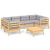 vidaXL Set Divani da Giardino 7 pz con Cuscini Grigi Massello di Pino