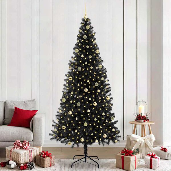 vidaXL Albero di Natale con 300 LED con supporto Nero 240 cm PVC
