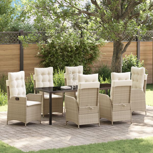 vidaXL Set da Pranzo per Giardino con cuscino 7 pcs Beige polyrattan