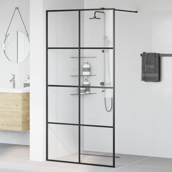 vidaXL Parete per Doccia Walk-in Vetro Trasparente ESG 100x195cm Nera