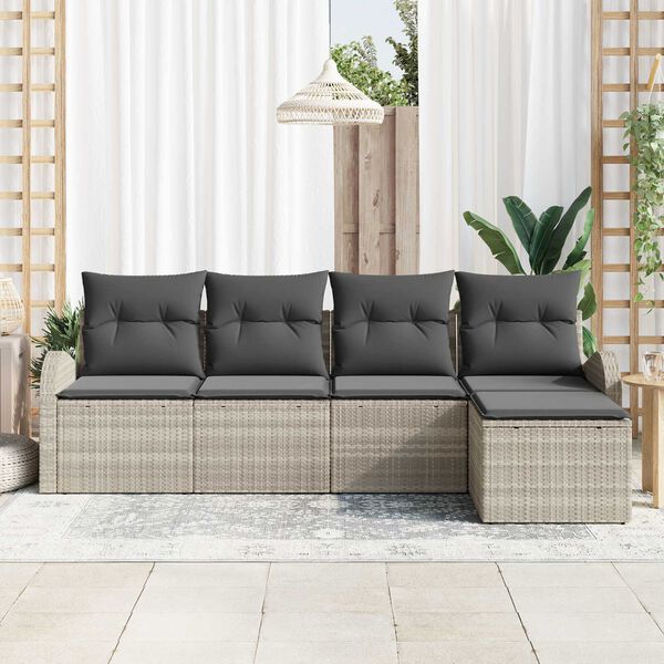 vidaXL Set Divano da Giardino 5 pcs Grigio chiaro polyrattan