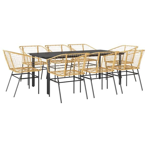 vidaXL Set da Pranzo da Giardino 9 pz Polyrattan Vetro