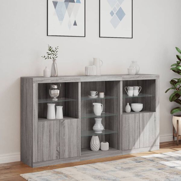 vidaXL Credenza con Luci LED Grigio Sonoma 181,5x37x100 cm