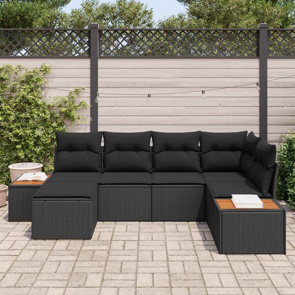 vidaXL Set Divano da Giardino con cuscino 6 pcs Nero polyrattan