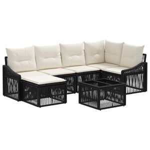 vidaXL Set Divano da Giardino 7 pz Nero polyrattan