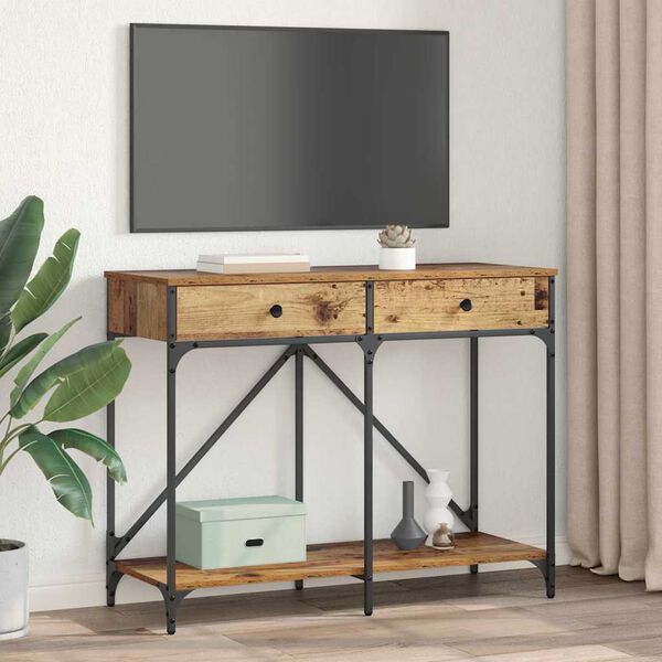 vidaXL Tavolo consolle con cassetto Legno vecchio 100 x 39 x 78,5 cm