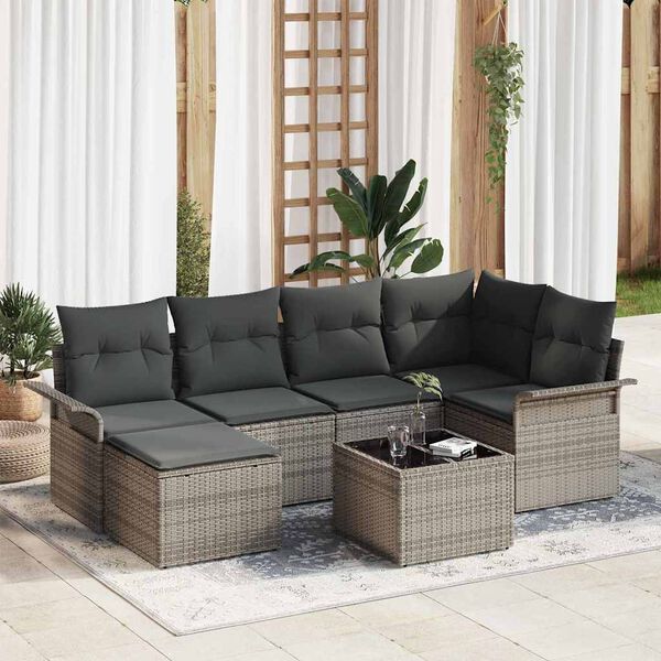 vidaXL Set Divano da Giardino con cuscino 7 pcs Grigio polyrattan