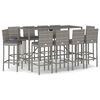 vidaXL Set Bar da Giardino 11 pz con Cuscini in Polyrattan Grigio