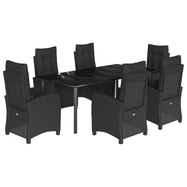 vidaXL Set da Pranzo da Giardino 7 pz Nero con Cuscini in Polyrattan