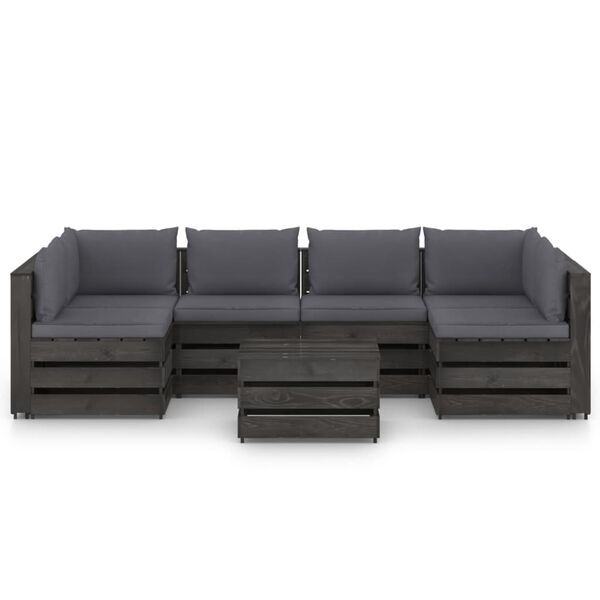 vidaXL Set Salotto da Giardino con Cuscini 7pz Legno Impregnato Grigio
