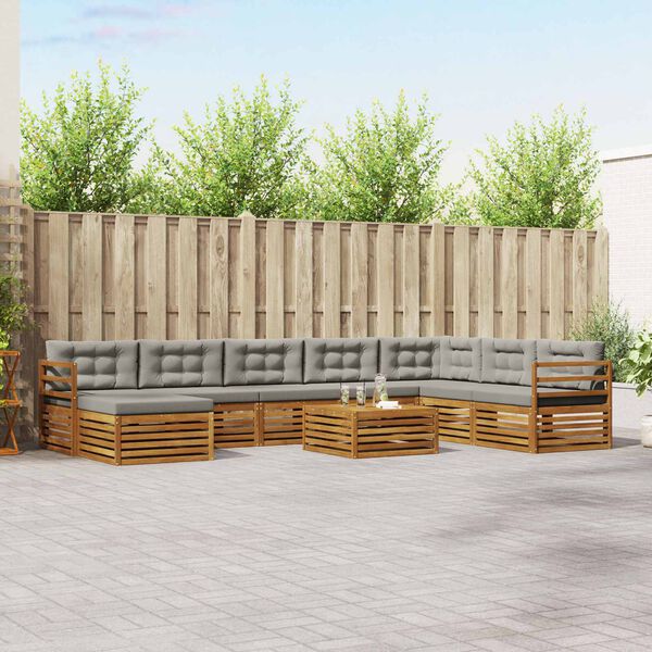 vidaXL Set divani con cuscino 9 pcs Grigio Naturale e Chiaro