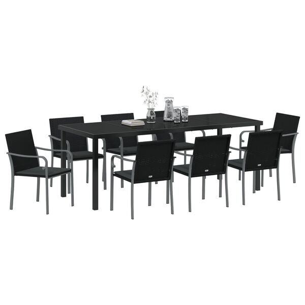 vidaXL Set da Pranzo per Giardino 9 pcs Nero e Grigio Rattan in PE