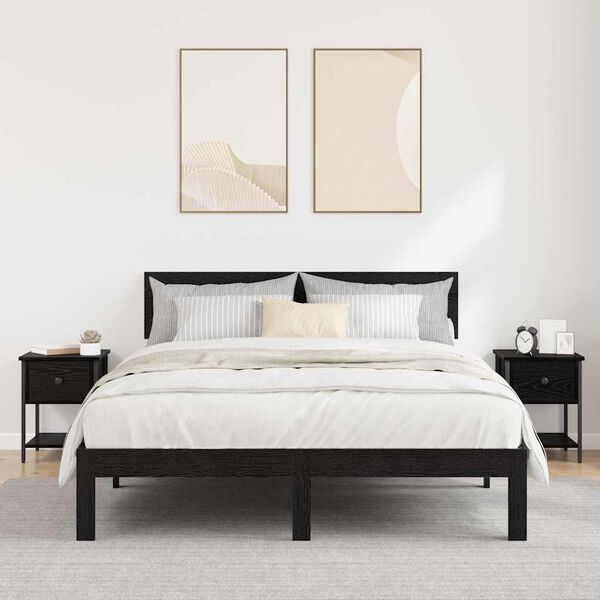 vidaXL Comodino 2 pcs Rovere Nero 34 x 35,5 x 45 cm Legno multistrato