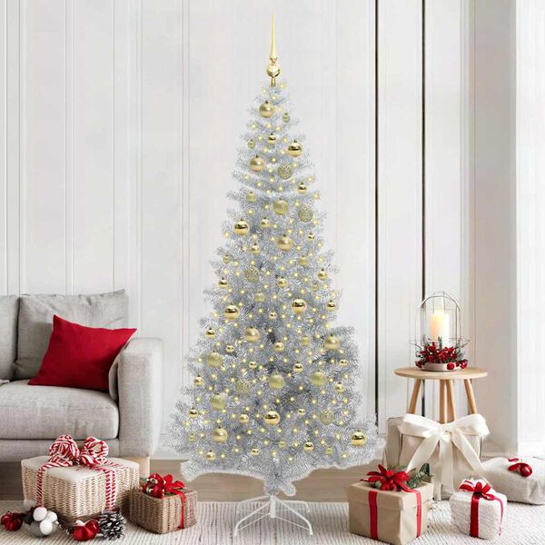 vidaXL Albero di Natale con 300 LED con supporto Argento 210 cm PET
