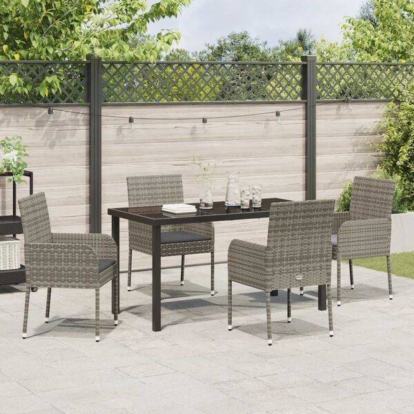 vidaXL Set da Pranzo per Giardino con cuscino 5 pcs Grigio polyrattan