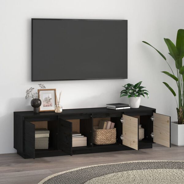 vidaXL Mobile Porta TV Nero 156x37x45 cm in Legno Massello di Pino