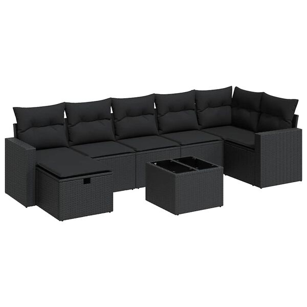 vidaXL Set Divani da Giardino con Cuscini 8 pz Nero in Polyrattan