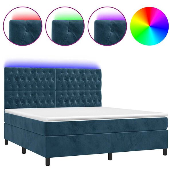 vidaXL Letto a Molle con Materasso e LED Blu Scuro 160x200 cm