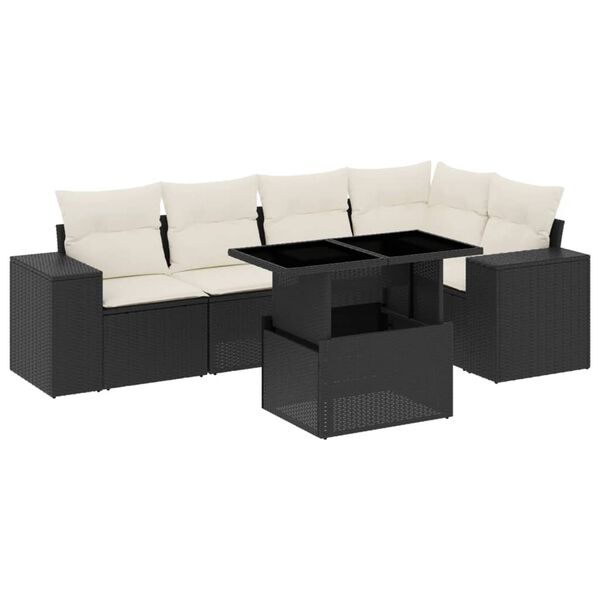 vidaXL Set Divano da Giardino 6 pz con Cuscini Nero in Polyrattan