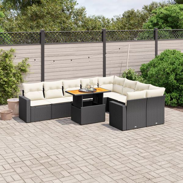 vidaXL Set Divani da Giardino 10pz con Cuscini in Polyrattan Nero