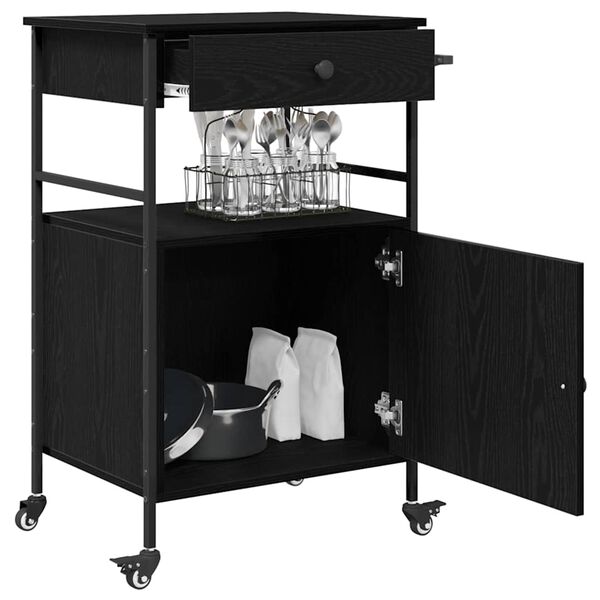 vidaXL Carrello da Cucina Rovere Nero 56 x 43 x 89,5 cm