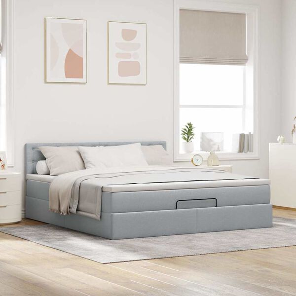 vidaXL Pouf Letto con Materasso Grigio Chiaro 160x200 cm in Tessuto