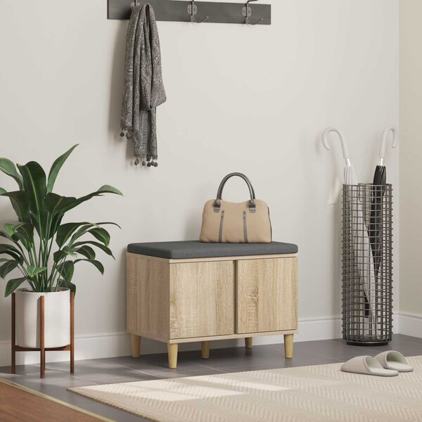 vidaXL Panca per ingresso con cuscino Rovere Sonoma 60 x 38 x 46 cm